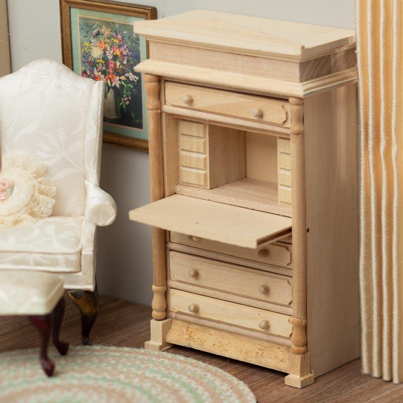 Dollhouse Miniature Unfinished Wood Secretary Desk Library