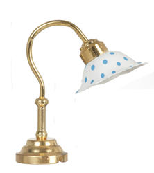 Dollhouse Miniature Gold Table Lamp with Blue Polka Dot Shade