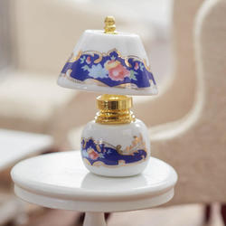 Dollhouse Miniature Blue Floral Brass China Lamp
