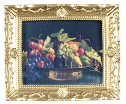 Dollhouse Miniature Fruit Bowl Gold Framed Painting