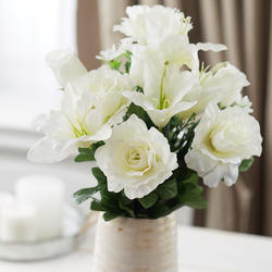 Cream and White Artificial Lily and Rose Bush