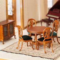 Dining Room Set  w Hutch & Chairs  walnut dollhouse 1/12 scale T0052 8pc wooden 