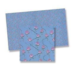 Dollhouse Miniature Pink Roses on Blue Wallpaper