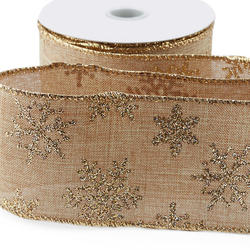 Gold Glittered Snowflake Wired Ribbon