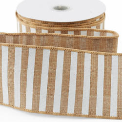 Brown and White Striped Wired Ribbon