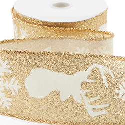 Gold Glittered Winter Wired Ribbon