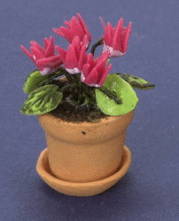 Dollhouse Miniature Potted Pink Cyclamen