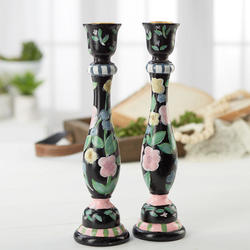 Vintage Inspired Pink Cherry Hand-painted Taper Candle Holders
