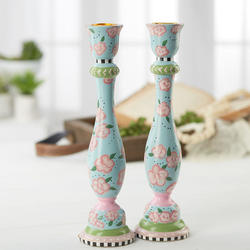Vintage Inspired Blue Pink Taper Candle Holders