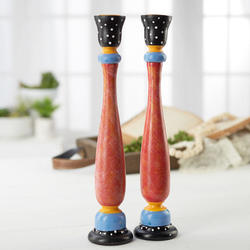 Vintage Inspired Orange Hand-painted Taper Candle Holders