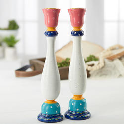 Vintage Inspired Pastel Hand-painted Taper Candle Holders