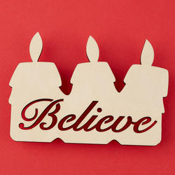 Unfinished Wood "Believe" Candles Cutout