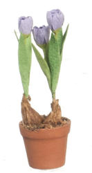 Dollhouse Miniature Lavender Tulips in Terra Cotta Pot