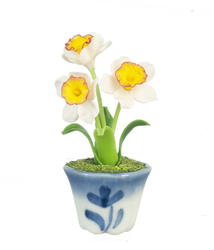 Dollhouse Miniature Yellow And White Daffodils In A Pot