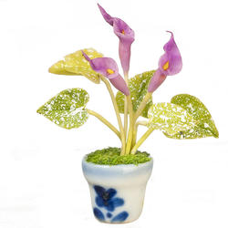 Dollhouse Miniature Lavender Calla Lily In A Pot