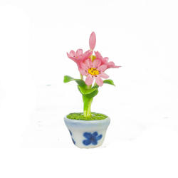Dollhouse Miniature Pink Gazomia In A Pot