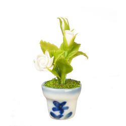 Dollhouse Miniature White Roses in Pot