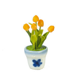 Dollhouse Miniature Gold Tulips In A Pot