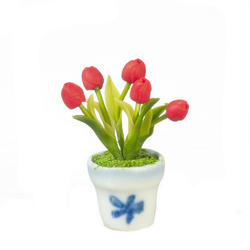Dollhouse Miniature Red Tulips In A Pot