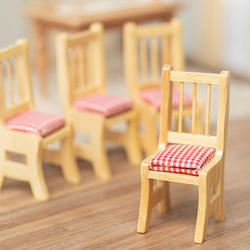 Dollhouse Miniatures Red Checked Cushion Oak Chairs