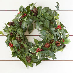 Deluxe Artificial Holly Leaf and Pines Wreath