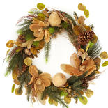 Gold Glittered Artificial Pine and Fruit Wreath