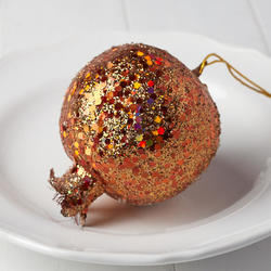 Copper Glittered Pomegranate Ornament