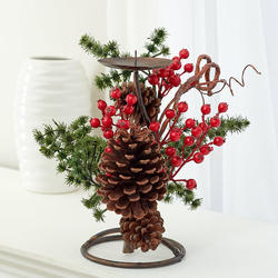 Winter Artificial Pine and Berry Candle Holder