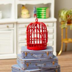 Dollhouse Miniature Red Round Birdcage