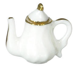 Dollhouse Miniature White with Gold Trim Teapot
