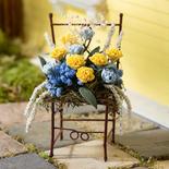 Dollhouse Miniature Iron Chair with Blue and Yellow Floral Arran