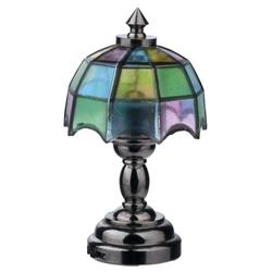 Dollhouse Miniature LED Nickel Tiffany Table Lamp