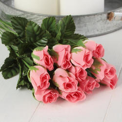 Cream and Pink Artificial French Rosebud Stems