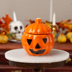 Miniature Ceramic Jack-O-Lantern Pumpkin Jar with Lid