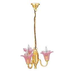 Miniature 3 Arm Frosted Pink Tulip Shade Chandelier