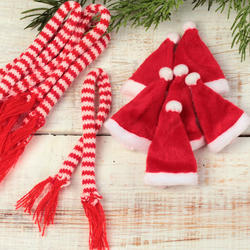 Miniature Knit Scarves and Santa Hats
