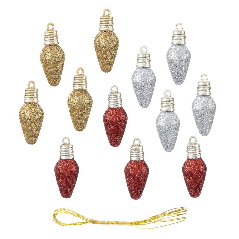 Glitter Miniature Light Bulb Ornaments - Holiday Miniatures - Dollhouse ...
