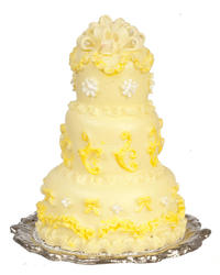 Dollhouse Miniature 3-Tier Wedding Cake on Silver Tray