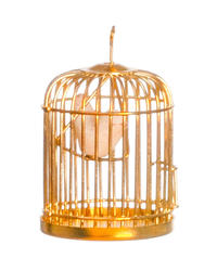 Dollhouse Miniature Brass Bird Cage With Bird