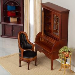 WALNUT ROLLTOP DESK AND CHAIR SET Dollhouse Miniature 1:12 scale 