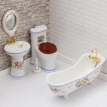 Dollhouse Miniatures Porcelain Bath Set With Flowers