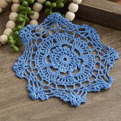 Blue round crochet lace small doily