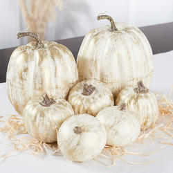 Winlyn Assorted Artificial Pumpkins and Gourds Gold Brushed White Pumpkins
