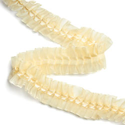 Center Ruffled Ivory Ribbon on White Organza Lace Trim