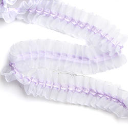 Center Ruffled Lavender Ribbon on White Organza Lace Trim