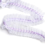 Center Ruffled Lavender Ribbon on White Organza Lace Trim