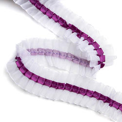 Center Ruffled Purple Ribbon on White Organza Lace Trim
