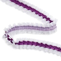 Center Ruffled Purple Ribbon on White Organza Lace Trim