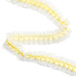 Center Ruffled Yellow Ribbon on White Organza Lace Trim