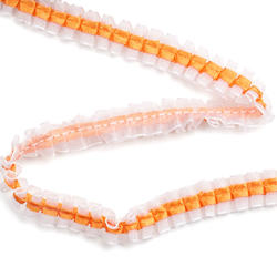 Center Ruffled Orange Ribbon on White Organza Lace Trim